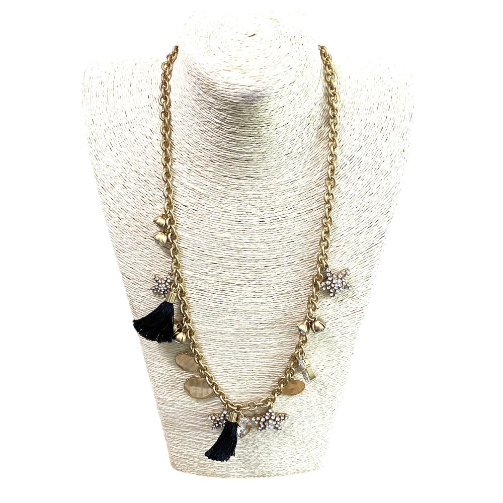 J.Crew Star Starfish Charm Tassels Gold Tone Statement Necklace 26"